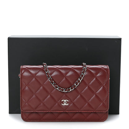 Chanel Lambskin Quilted Wallet On Chain WOC Burgundy 10 of 10