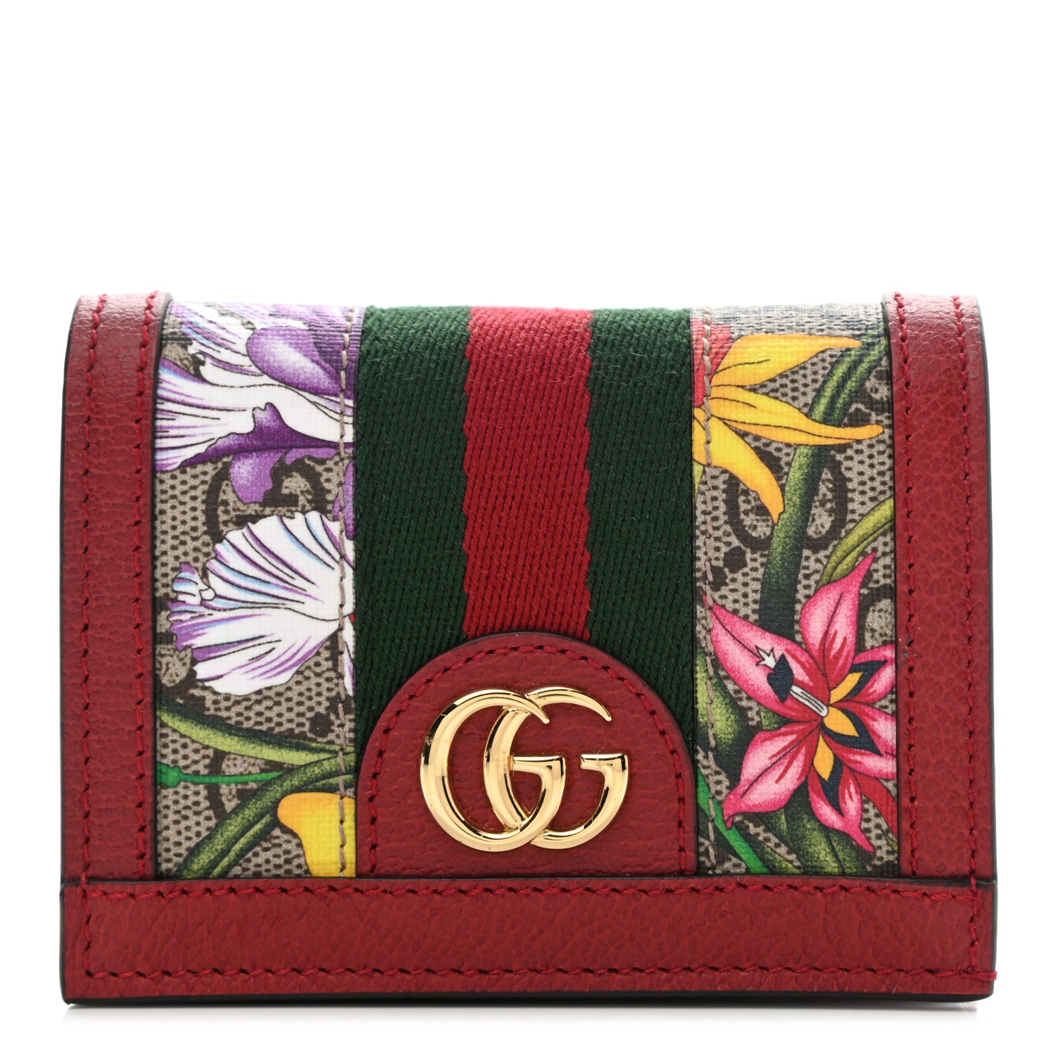 Gucci GG Supreme Monogram Flora Web Ophidia Card Case Red 1 of 9
