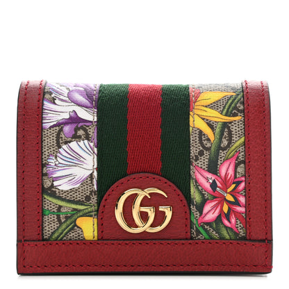 Gucci GG Supreme Monogram Flora Web Ophidia Card Case Red 1 of 9