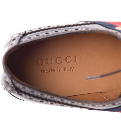 Gucci Calfskin Web Bee Embroidered Mens Lace Up Brogue Wingtip Derby Shoes 7 Cocoa 5 of 8