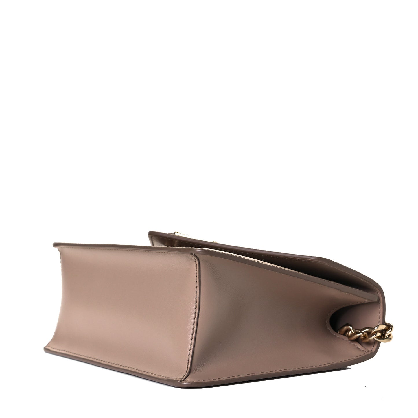 Saffiano Soft Calfskin Metal Triangle Logo Envelope Chain Shoulder Bag Cammeo