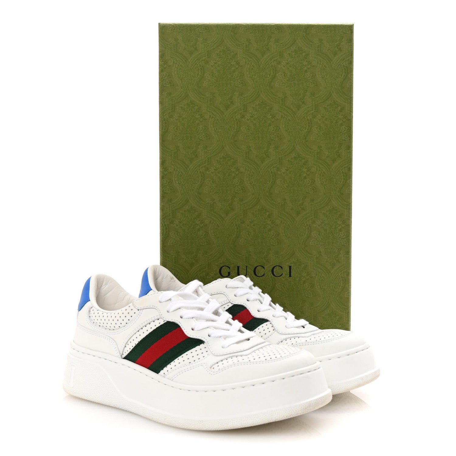 Gucci Calfskin Web Perforated Womens Platform 55mm Sneakers 38.5 White Bright Splash 9 of 9