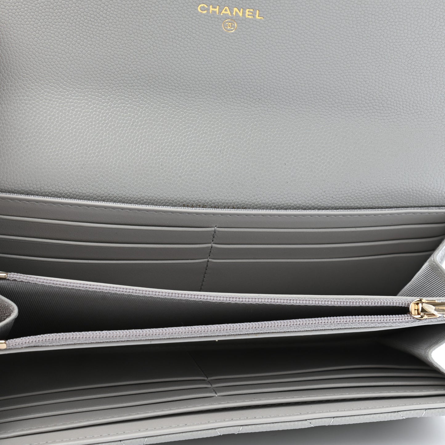 Caviar Quilted Large Flap Wallet Grey