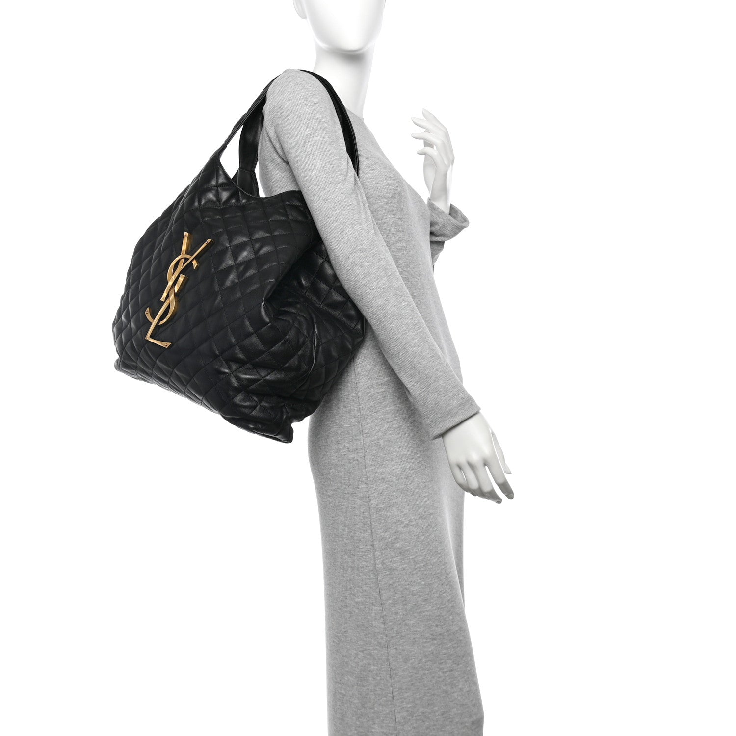Saint Laurent Lambskin Quilted Maxi Icare Shopping Tote Black 2 of 12