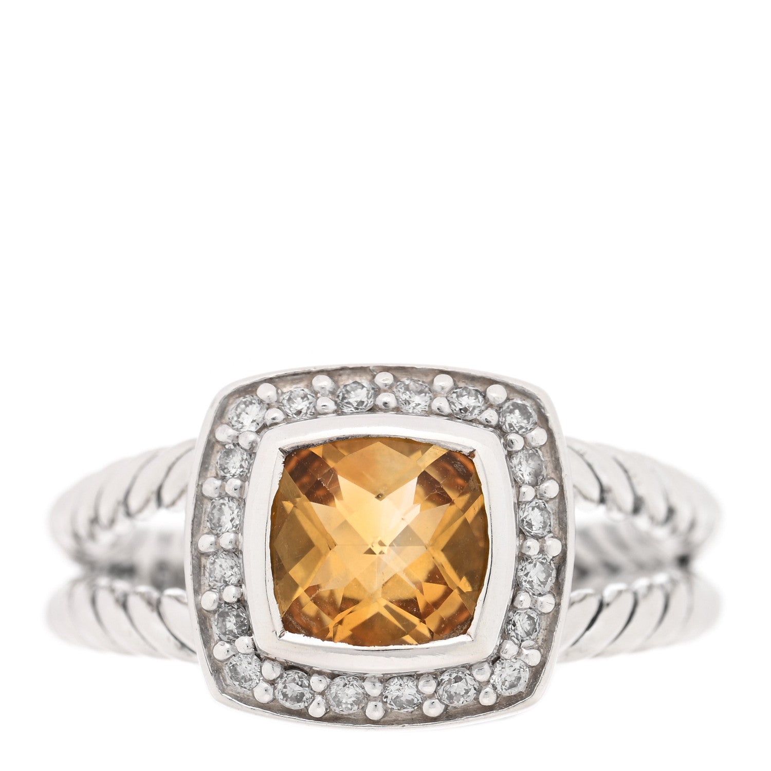 David Yurman Sterling Silver Diamond Citrine 7mm Petite Albion Ring 52 6 1 of 4