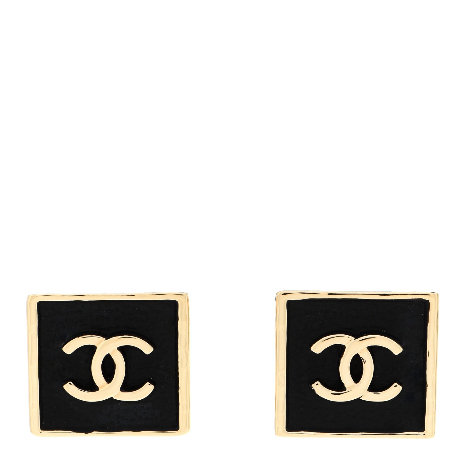 Chanel Metal Enamel CC Square Earrings Gold Black 1 of 4