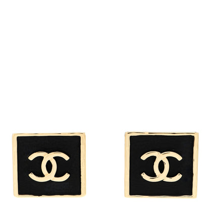 Chanel Metal Enamel CC Square Earrings Gold Black 1 of 4