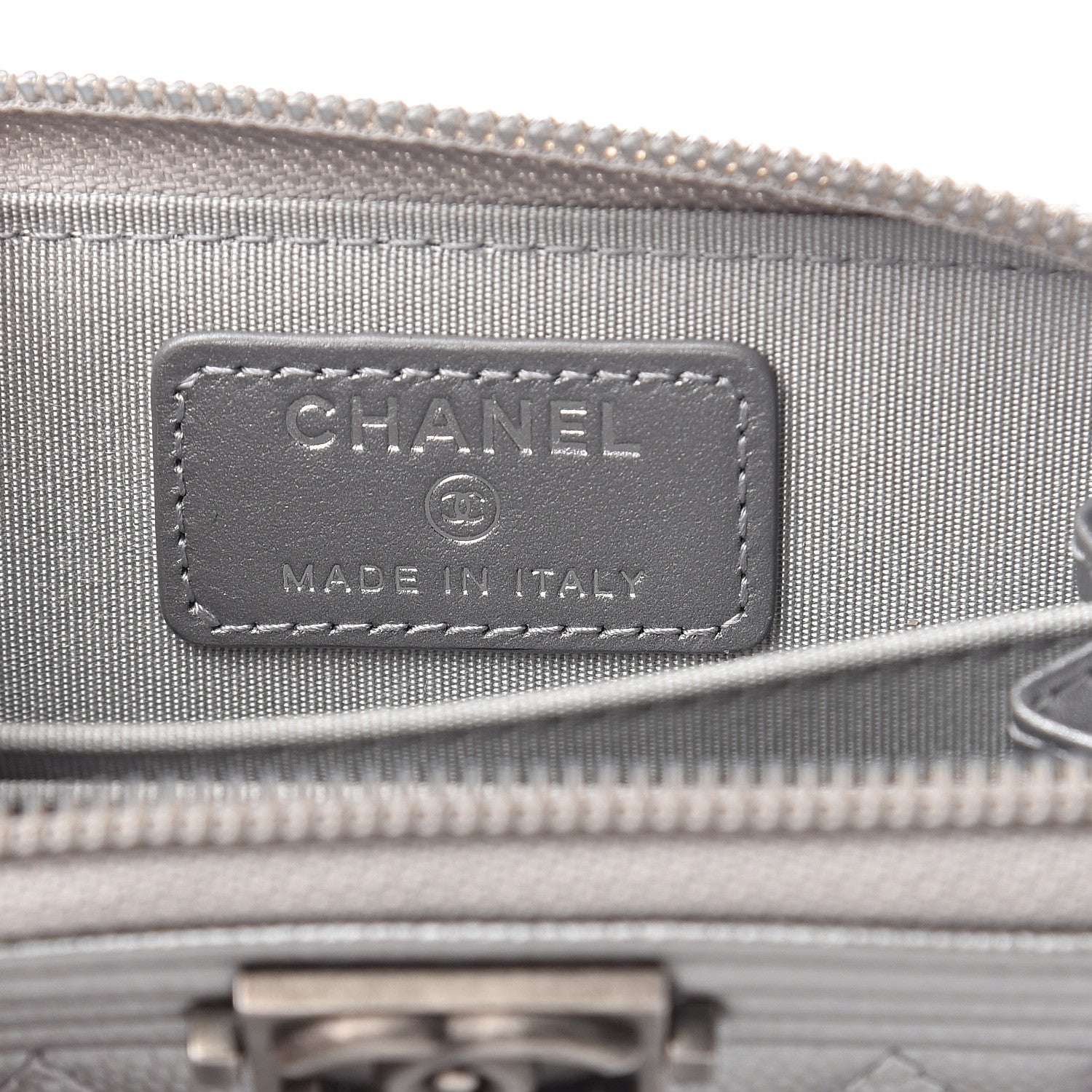 Chanel Metallic Caviar Quilted Boy Zip Around Coin Purse Wallet Silver 5 of 7