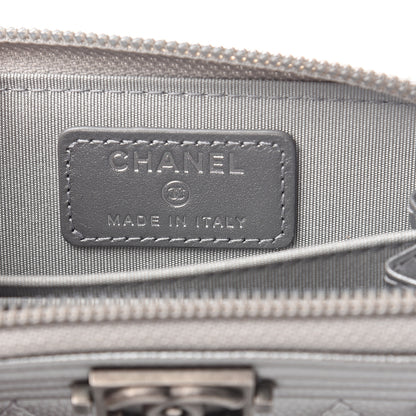 Chanel Metallic Caviar Quilted Boy Zip Around Coin Purse Wallet Silver 5 of 7