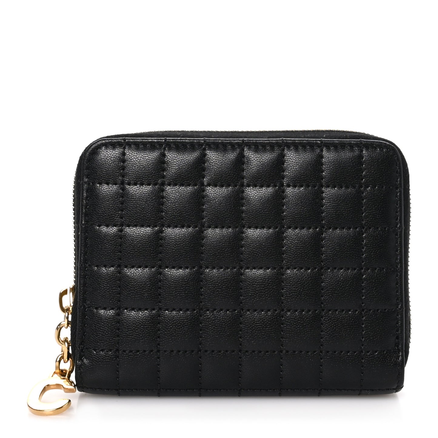 Calfskin Quilted C Charm Wallet Black