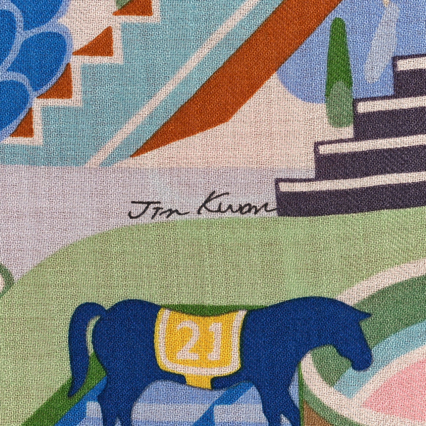 Cashmere Silk Horse Club Shawl 140 Rose Saumon Bleu Ciel