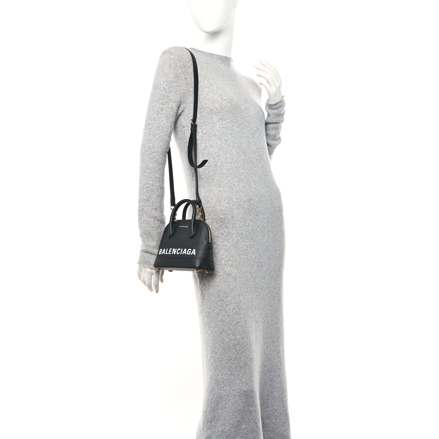 Signature Grained Calfskin XXS Ville Top Handle Bag Black White