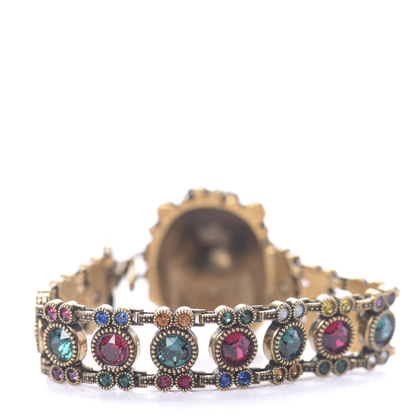 Metal Crystal Lion Head Bracelet S Aged Gold Multicolor