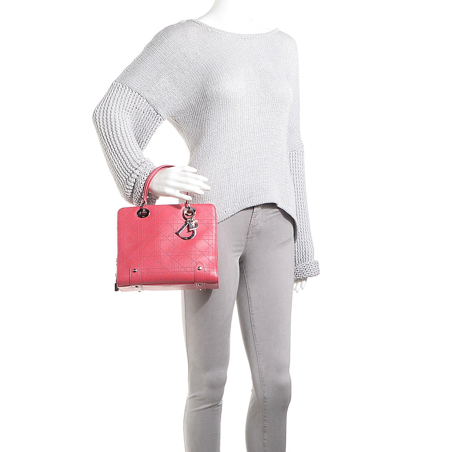 Christian Dior Calfskin Cannage Tote Pink 2 of 8