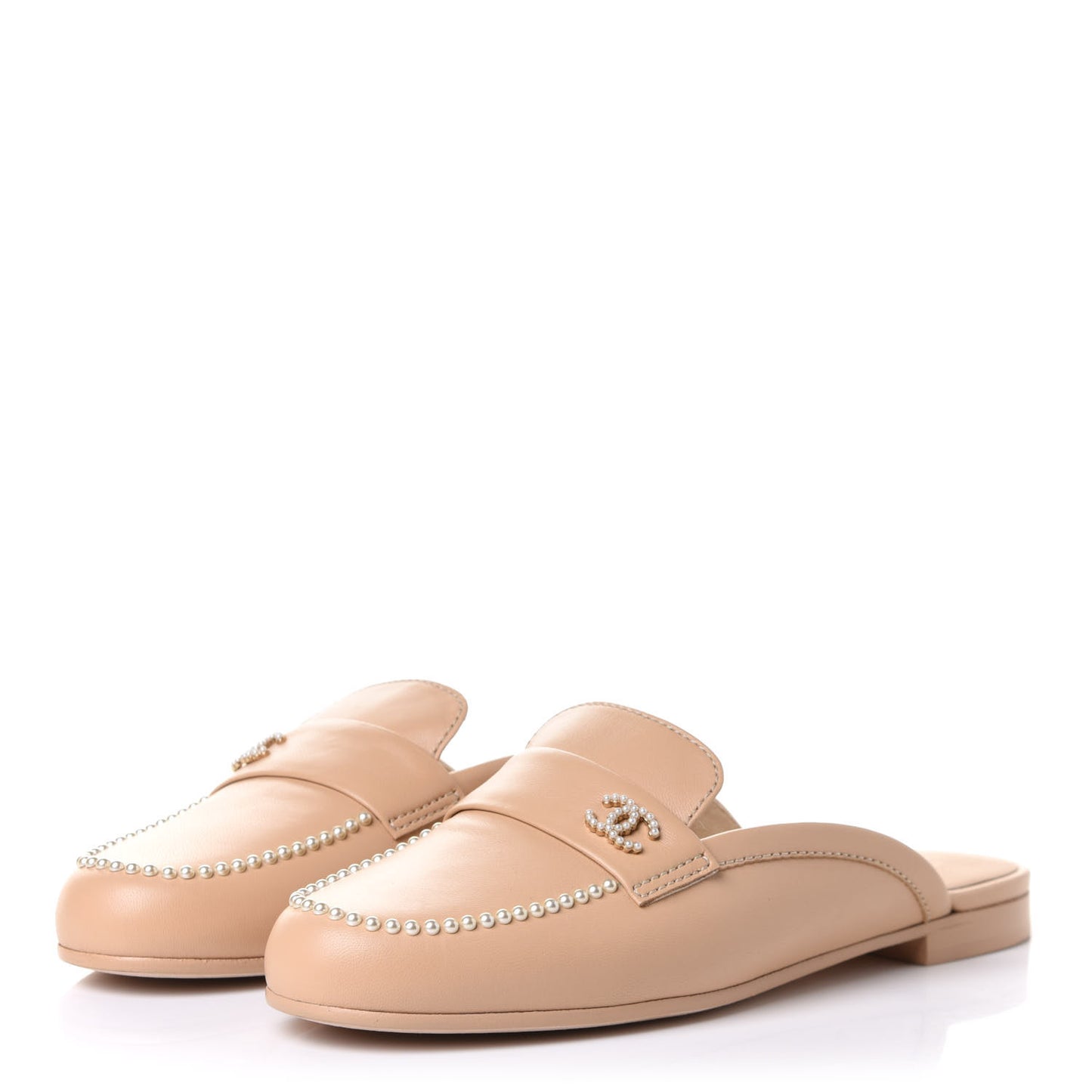Lambskin Pearl CC Mules 38.5 Beige