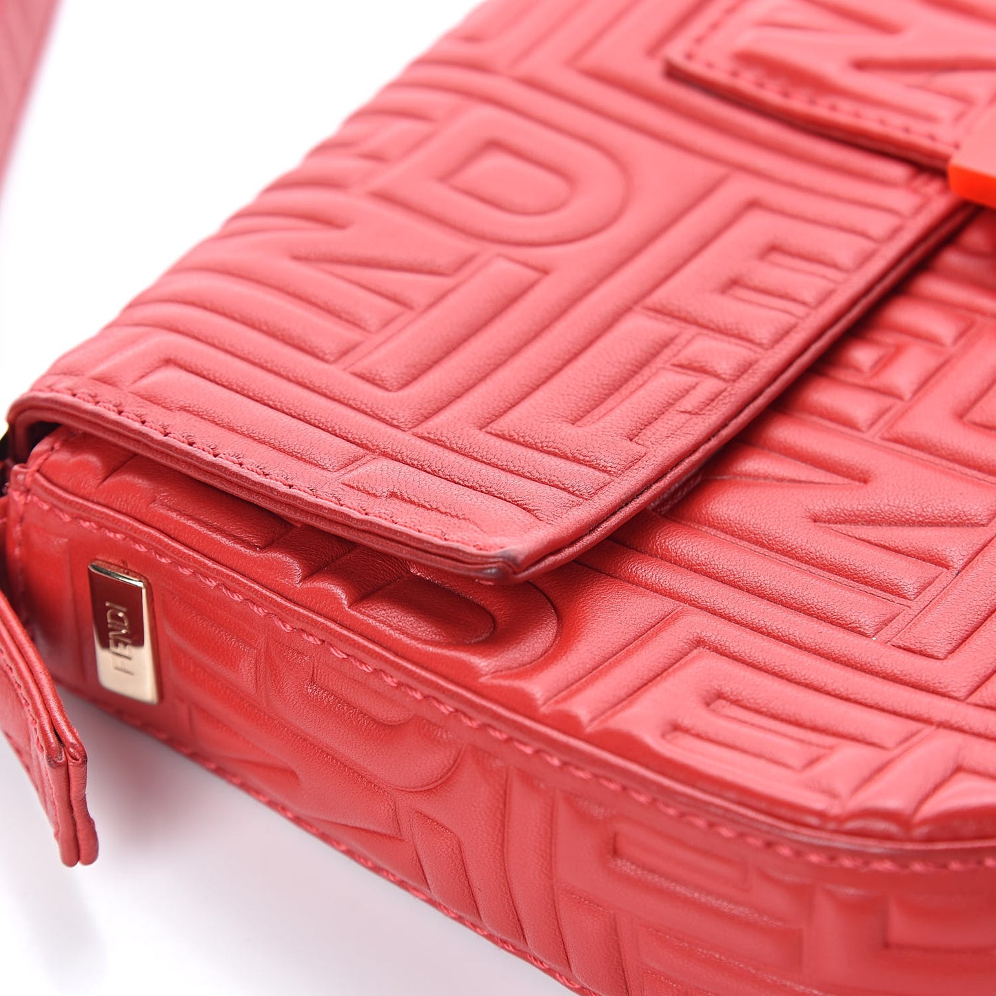 Nappa Logo Embossed Baguette Red