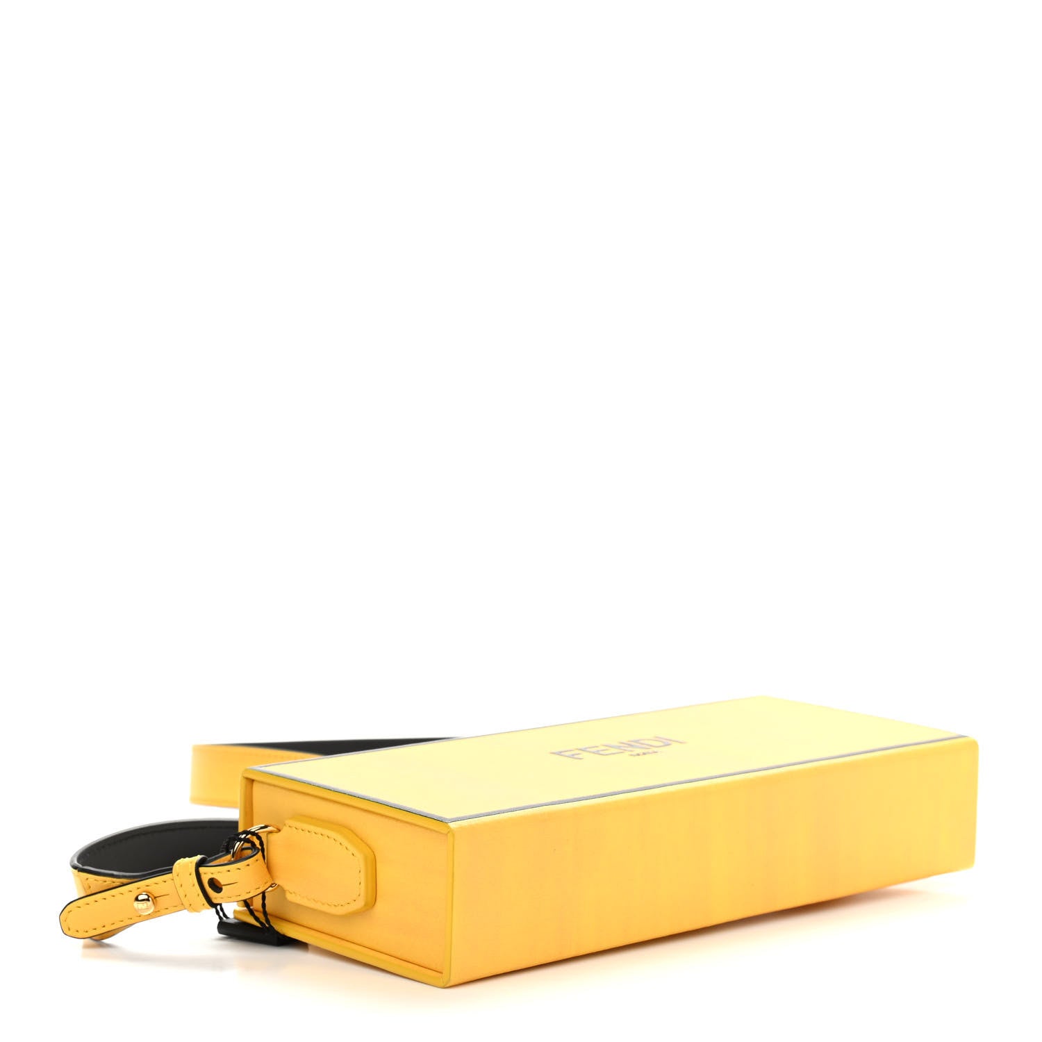 Fendi Vitello Fluffy Logo Horizontal Box Crossbody Bag Yellow Box Black 4 of 9