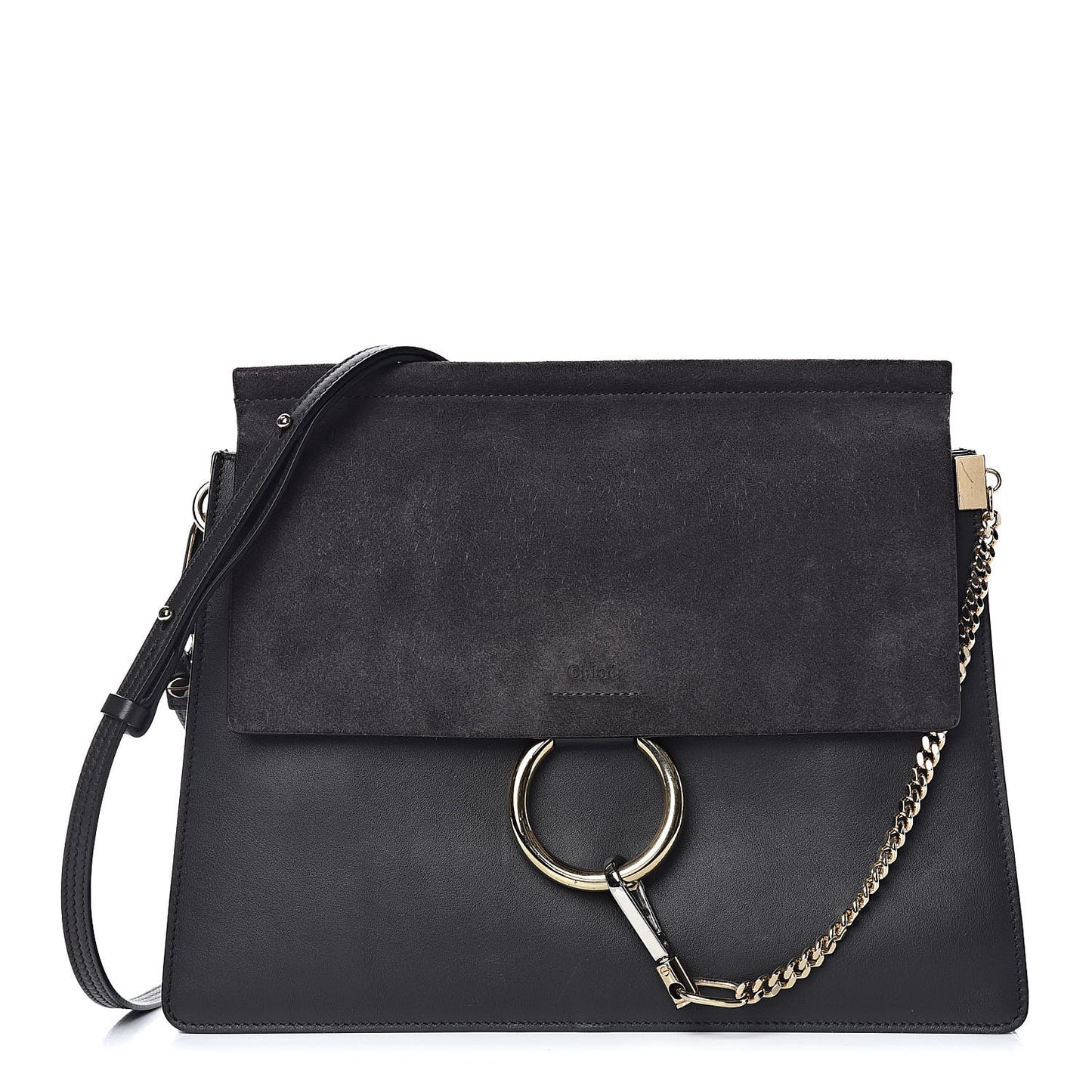 Suede Calfskin Medium Faye Shoulder Bag Carbon Grey