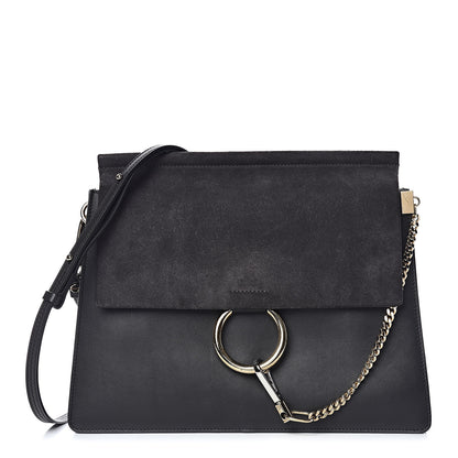Chloe Suede Calfskin Medium Faye Shoulder Bag Carbon Grey 1 of 12