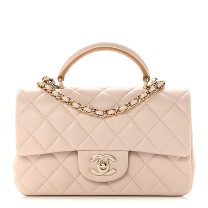 Chanel Lambskin Quilted Bi-Color Mini Top Handle Rectangular Flap Ecru Dark Beige 1 of 9