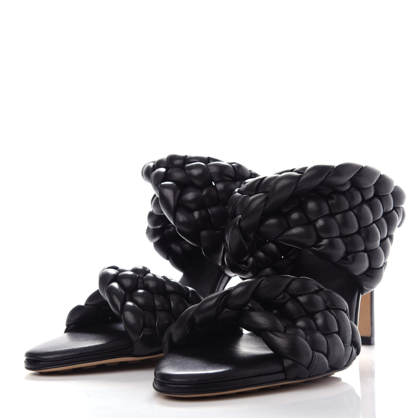 Nappa Twisted Padded Intrecciato Curve Slide Sandals 37 Black