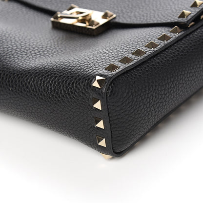 Valentino Garavani Pebbled Calfskin Rockstud Flip Lock Flap Messenger Black 7 of 8