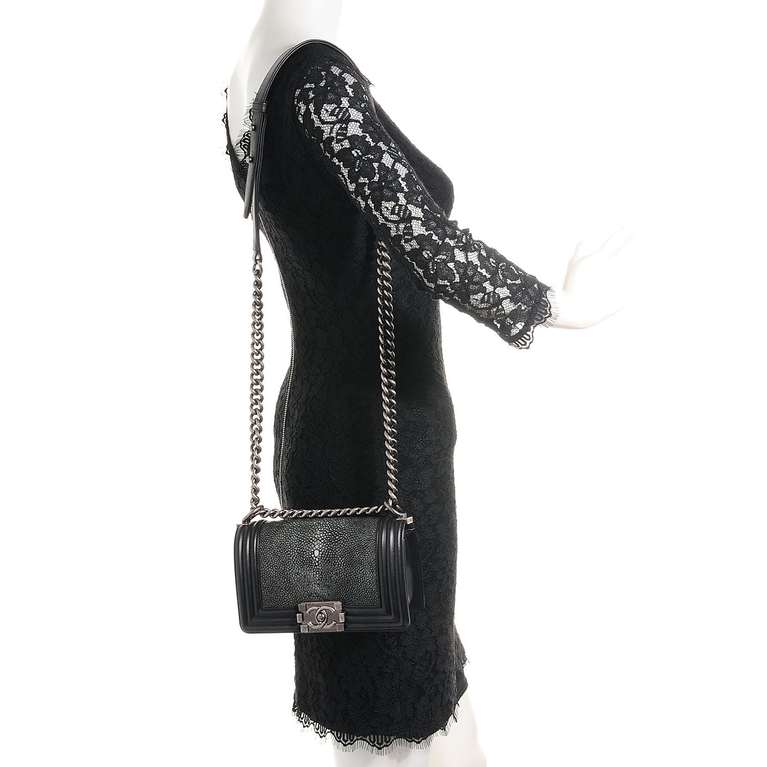 Chanel Galuchat Stingray Small Boy Flap Black 2 of 9