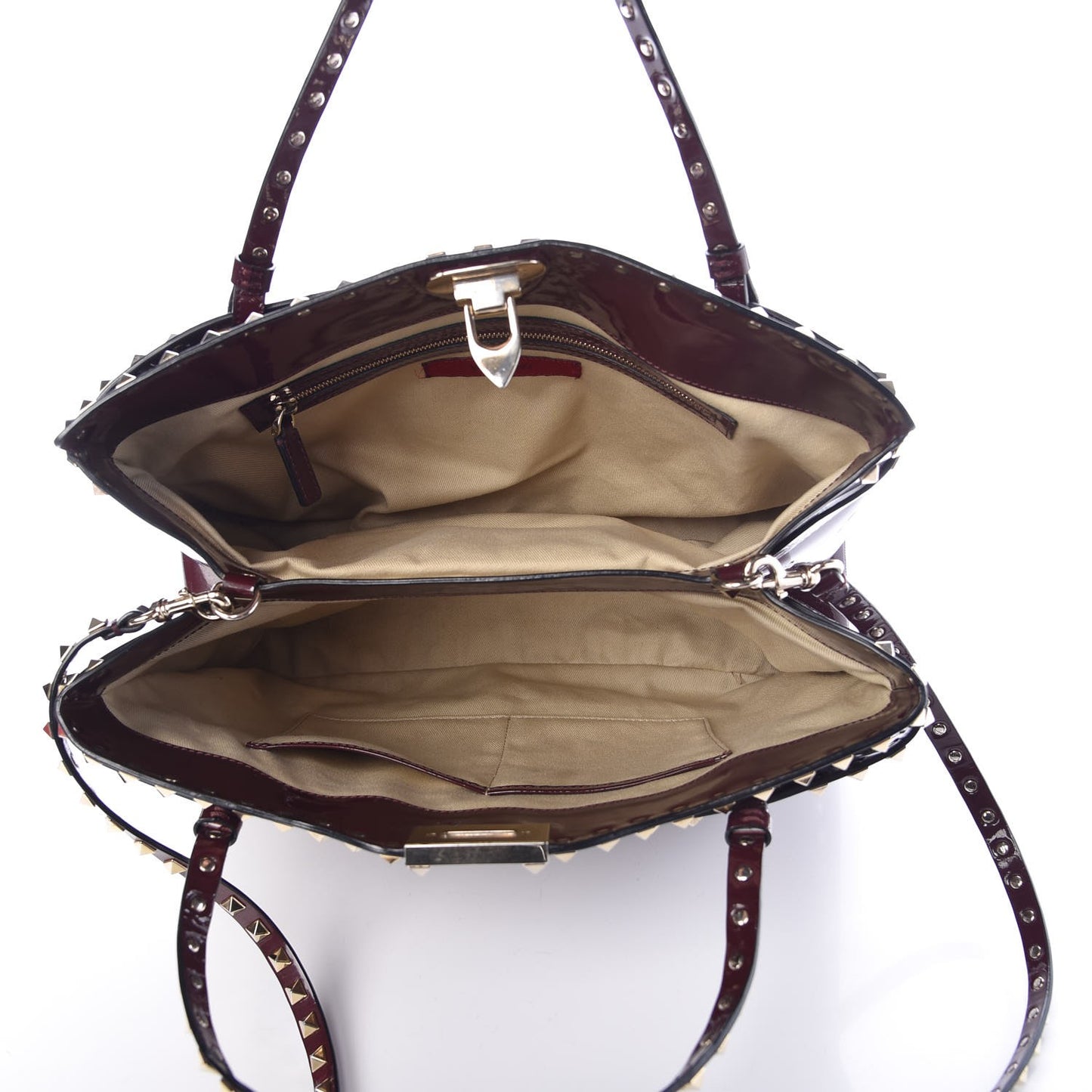 Patent Rockstud Flip Lock Tote Rubin