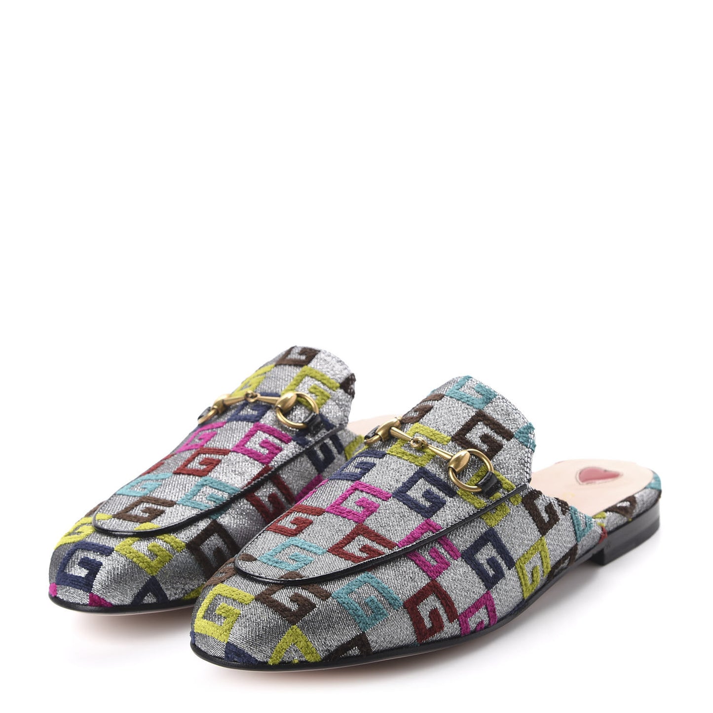 Velvet Lurex Square G Womens Princetown Slippers 38.5 Silver Multicolor