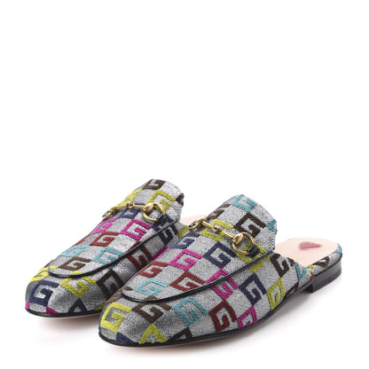 Gucci Velvet Lurex Square G Womens Princetown Slippers 38.5 Silver Multicolor 3 of 9