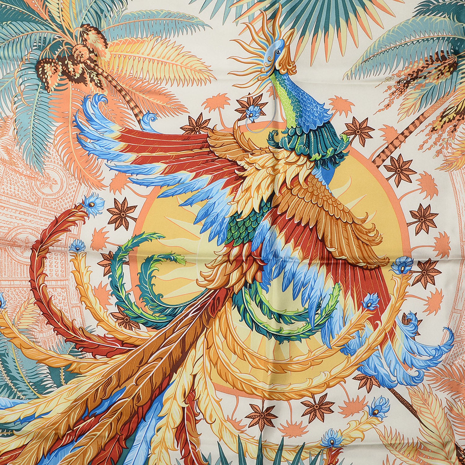 Hermes Silk Mythiques Phoenix Scarf 90 Vert Amande Vinalle Brun 1 of 5