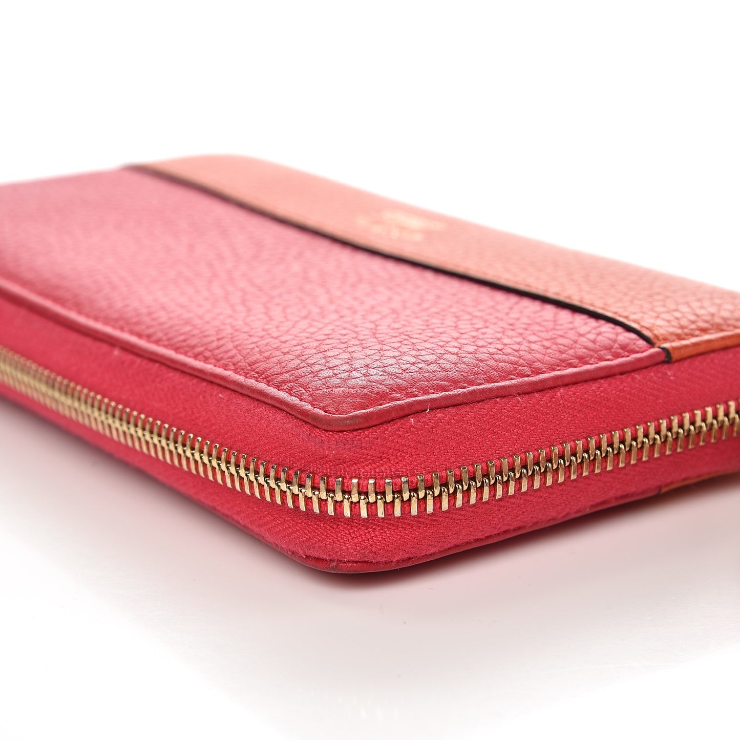 Pebbled Calfskin Bamboo Tassel Zip Around Wallet Pink Orange