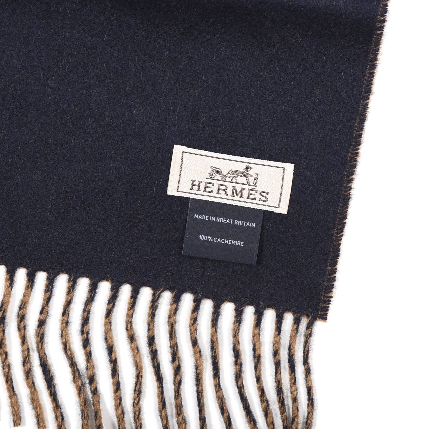 Hermes Cashmere Recto Verso Muffler Camel Marine 3 of 4