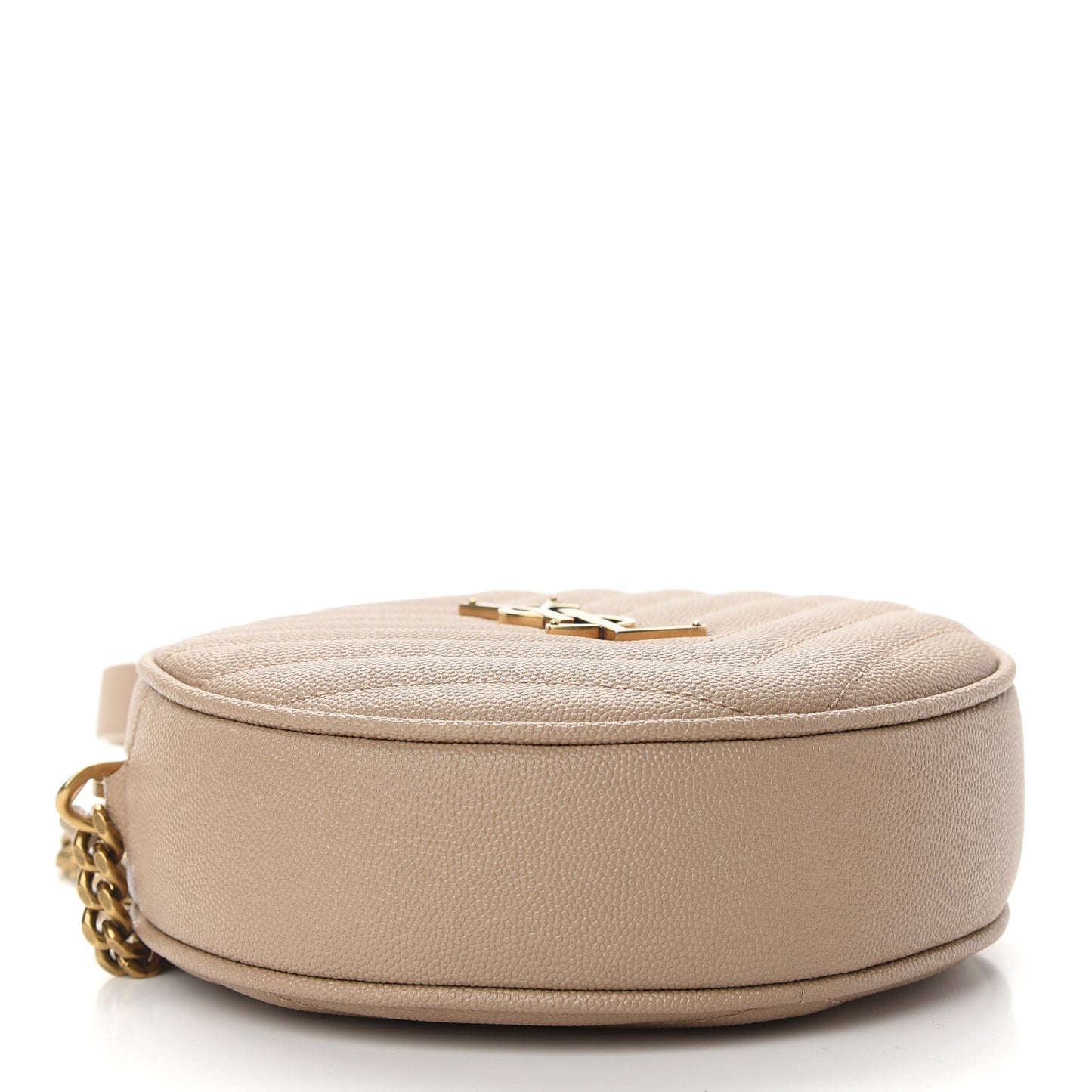 Grain De Poudre Matelasse Chevron Quilted Round Vinyle Camera Bag Gold Sand