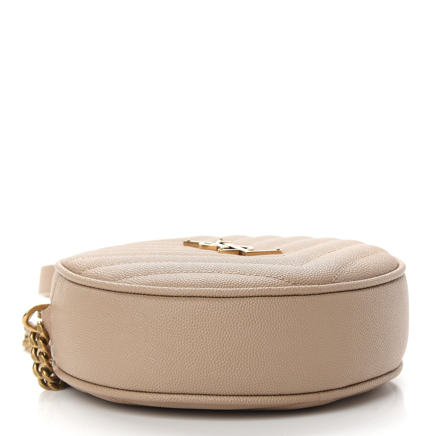 Saint Laurent Grain De Poudre Matelasse Chevron Quilted Round Vinyle Camera Bag Gold Sand 4 of 9