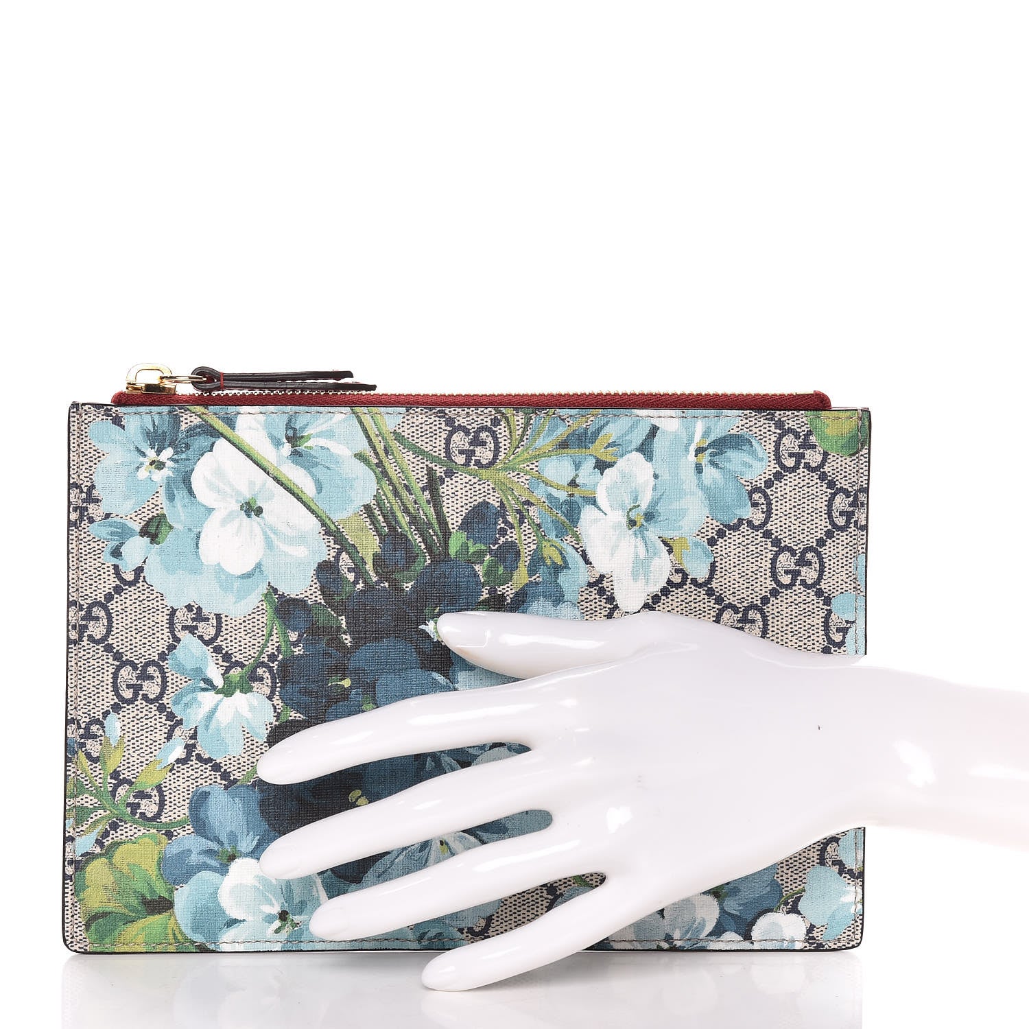 Gucci GG Supreme Monogram Blooms Small Zip Pouch Beige Blue Hibiscus Red 2 of 8