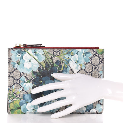Gucci GG Supreme Monogram Blooms Small Zip Pouch Beige Blue Hibiscus Red 2 of 8