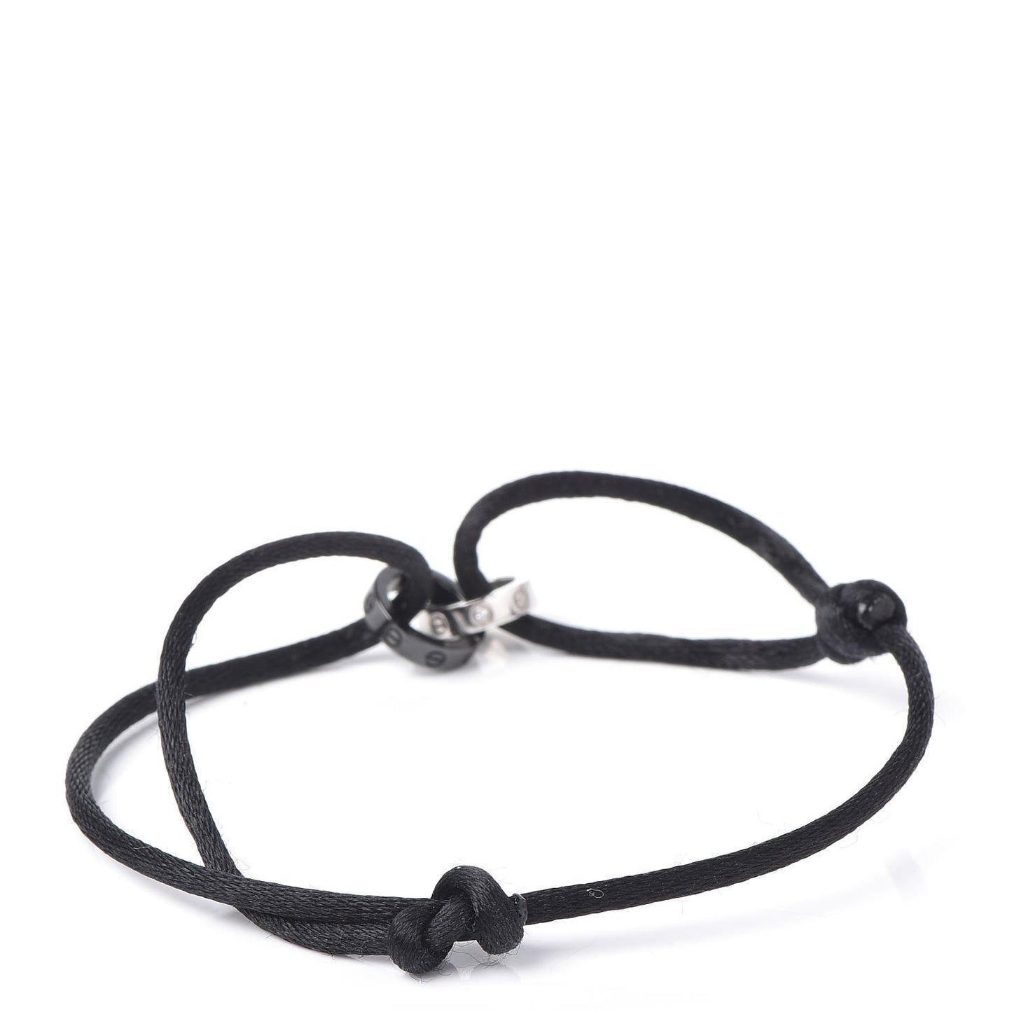 18K White Gold Ceramic 4 Diamond LOVE Cord Bracelet Black