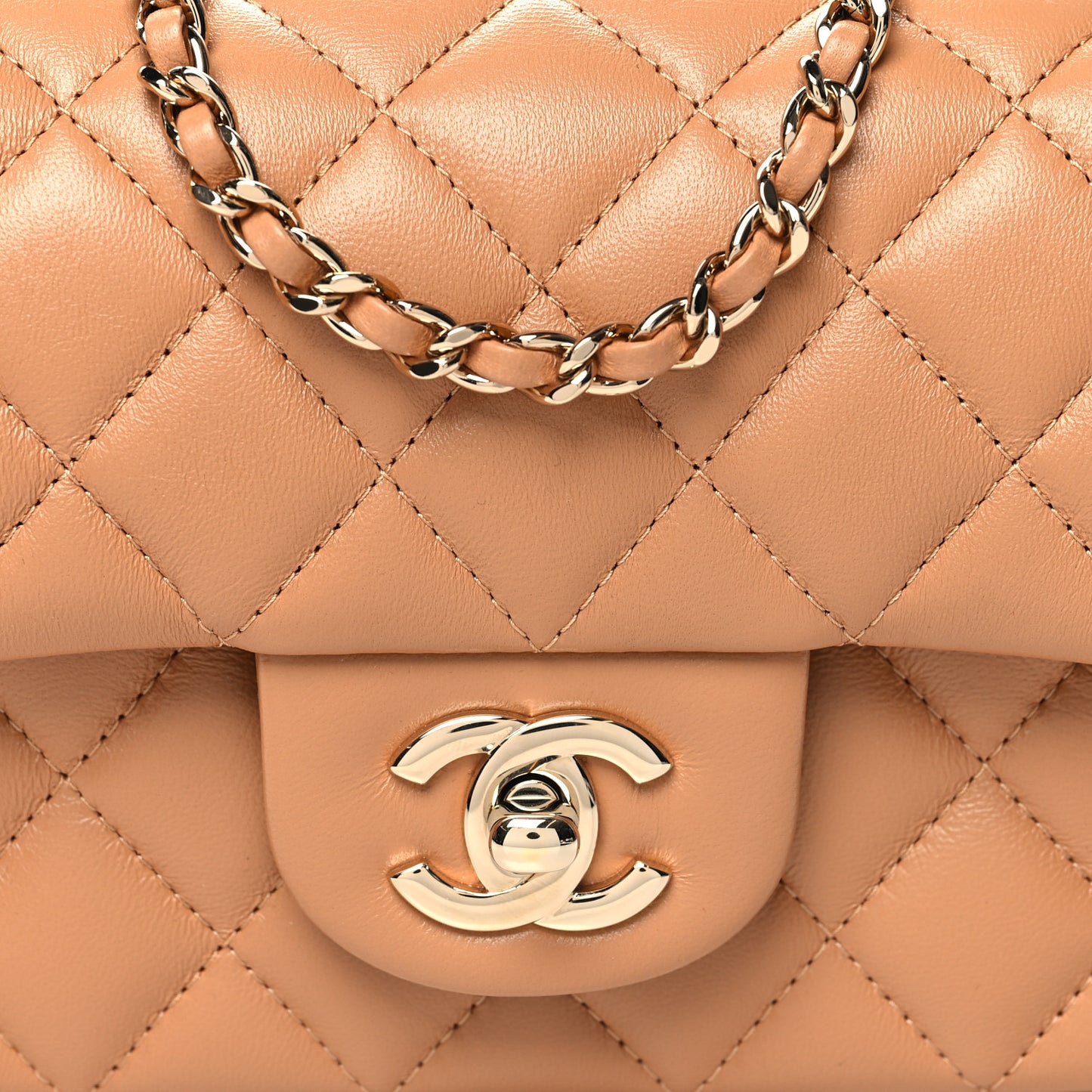 Lambskin Quilted Mini Top Handle Rectangular Flap Dark Beige