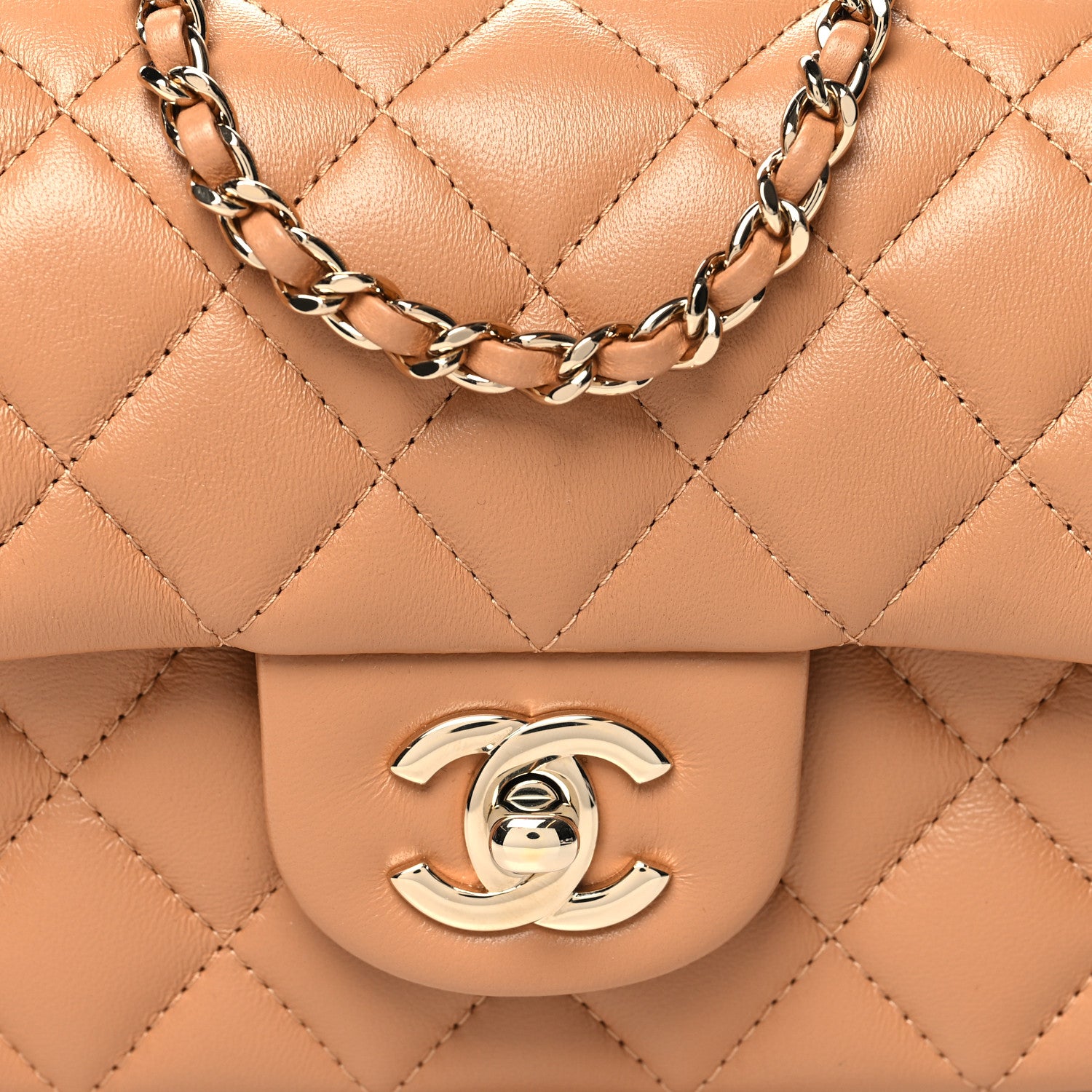 Chanel Lambskin Quilted Mini Top Handle Rectangular Flap Dark Beige 8 of 10