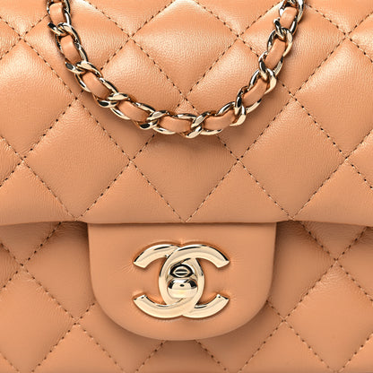 Chanel Lambskin Quilted Mini Top Handle Rectangular Flap Dark Beige 8 of 10