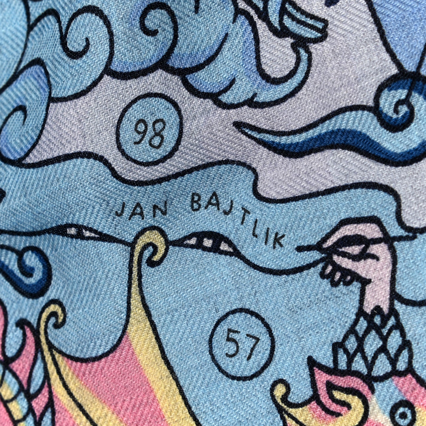 Cashmere Silk L'Epopee D'Hermes Shawl 140 Bleu Ciel Rose Pale