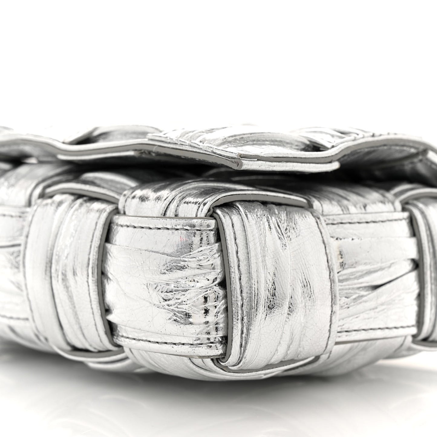 Metallic Calfskin Intreccio Plisse Small Cassette Crossbody Bag Silver