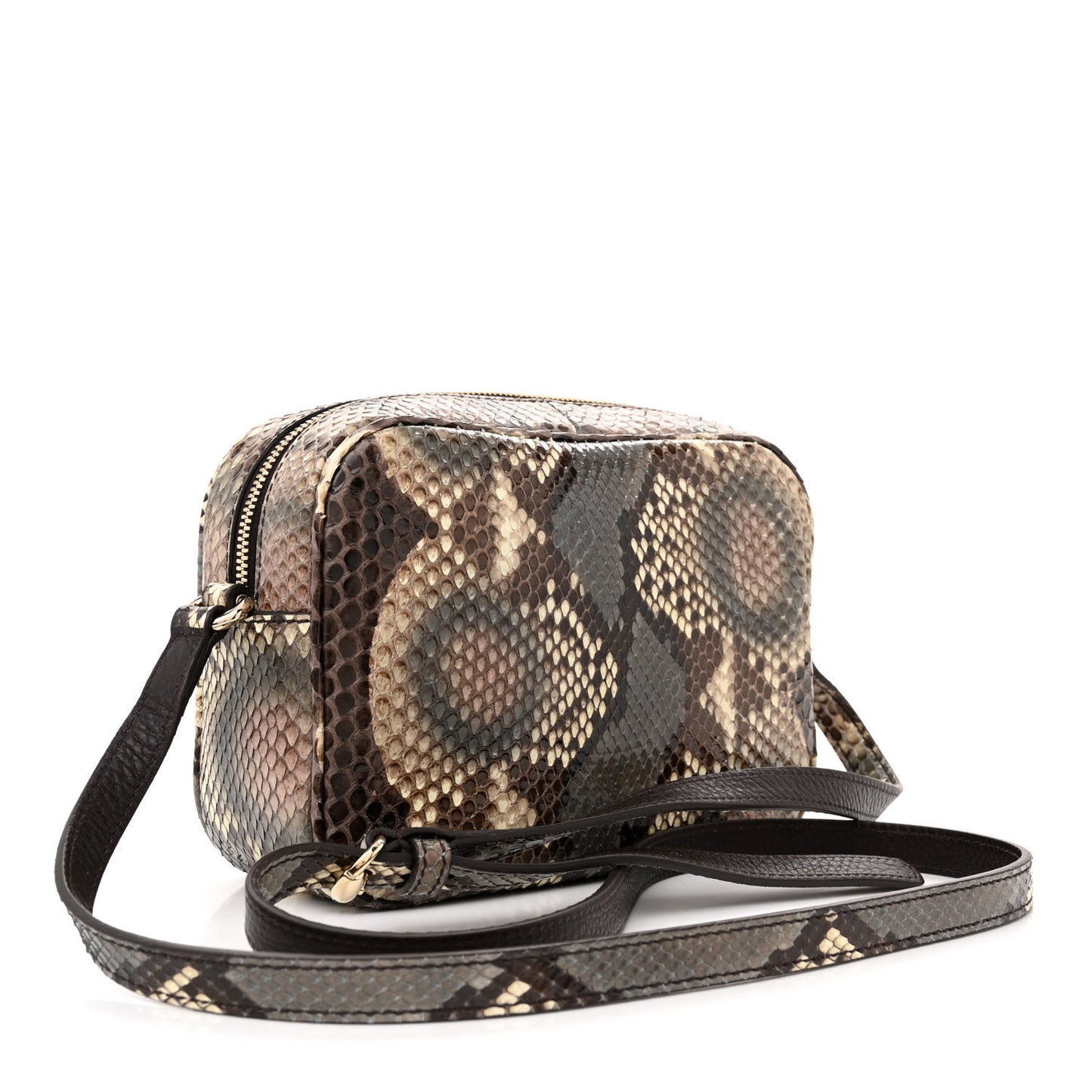 Snakeskin Small Soho Disco Bag Off White Nut Brown Beige