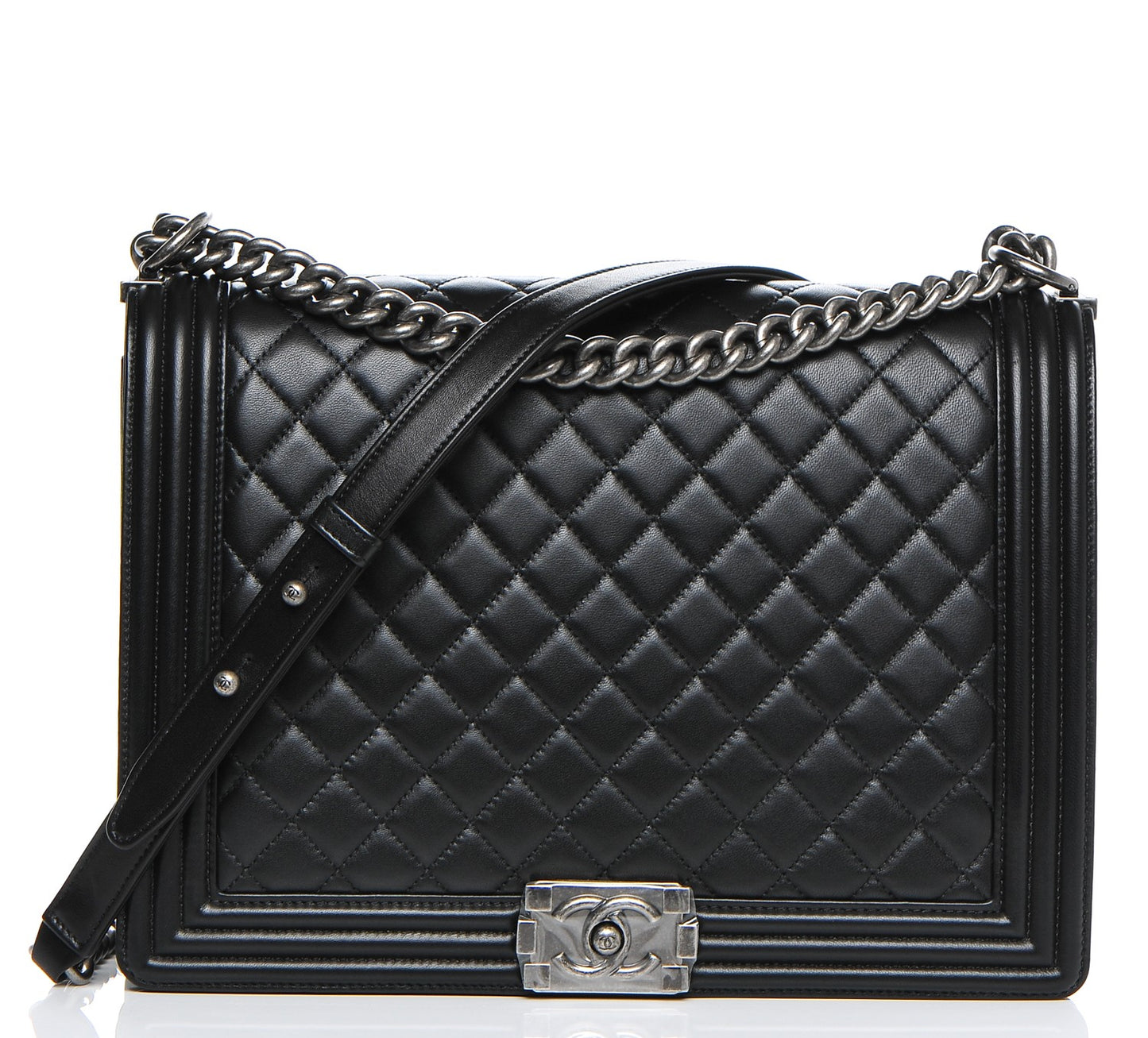 Lambskin Quilted Large Boy Flap Black
