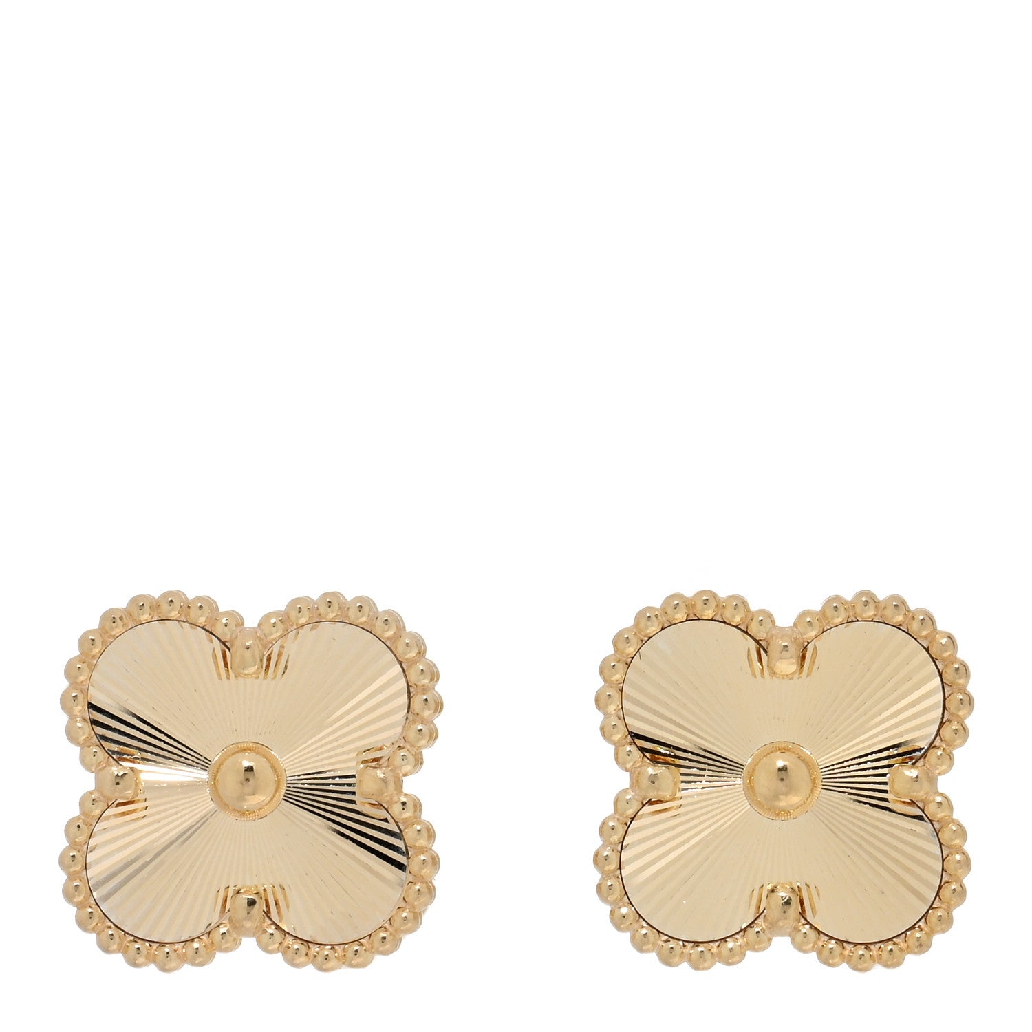 Van Cleef & Arpels 18K Yellow Gold Guilloche Vintage Alhambra Earrings 1 of 5