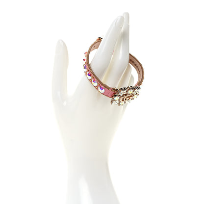 Gucci Calfskin Crystal Double G Bracelet M Pink 2 of 5