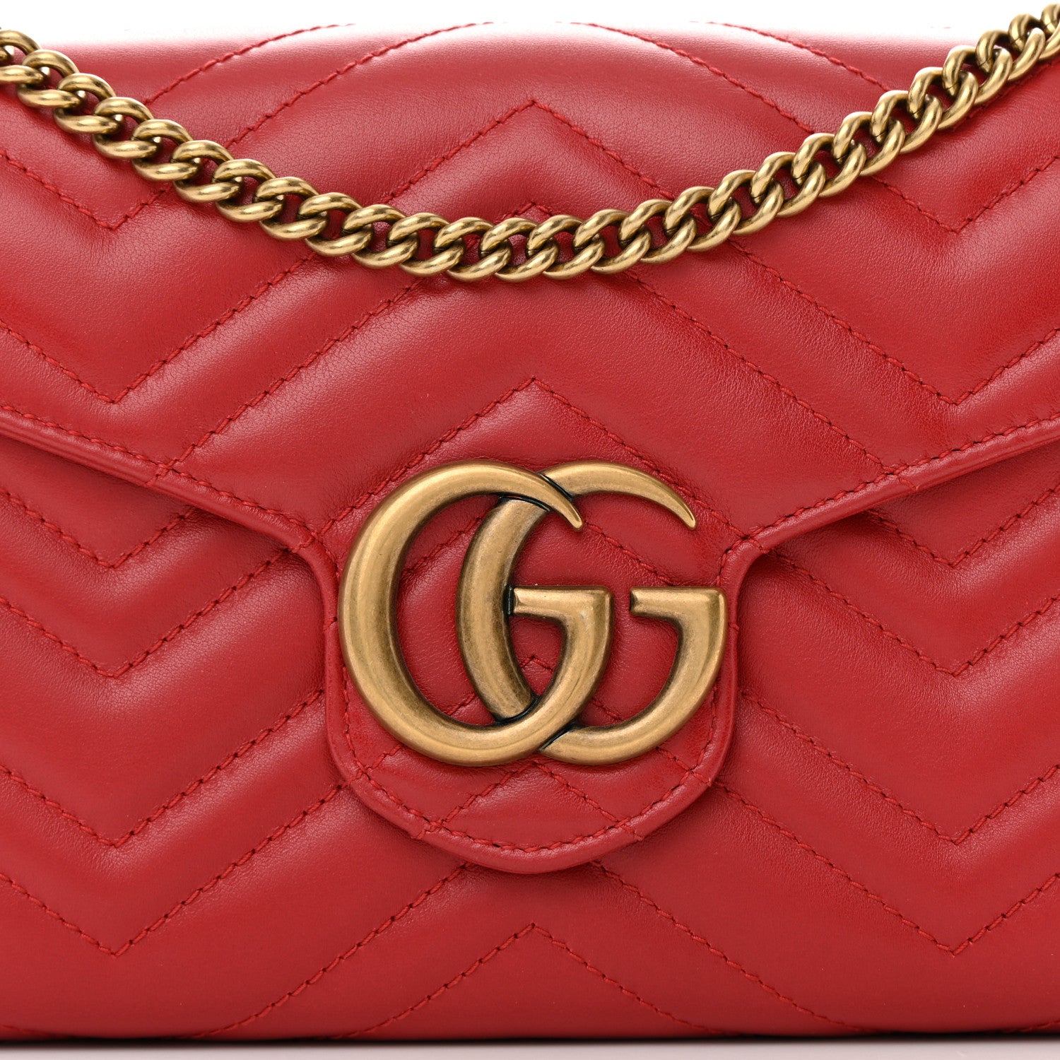 Gucci Calfskin Matelasse GG Marmont Chain Wallet Hibiscus Red 8 of 12