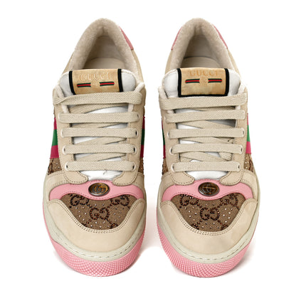 Gucci New GG Monogram Nubuck Web Crystal Embellished Womens Screener Sneakers 38 Camel Ebony Wild Rose 8 of 12
