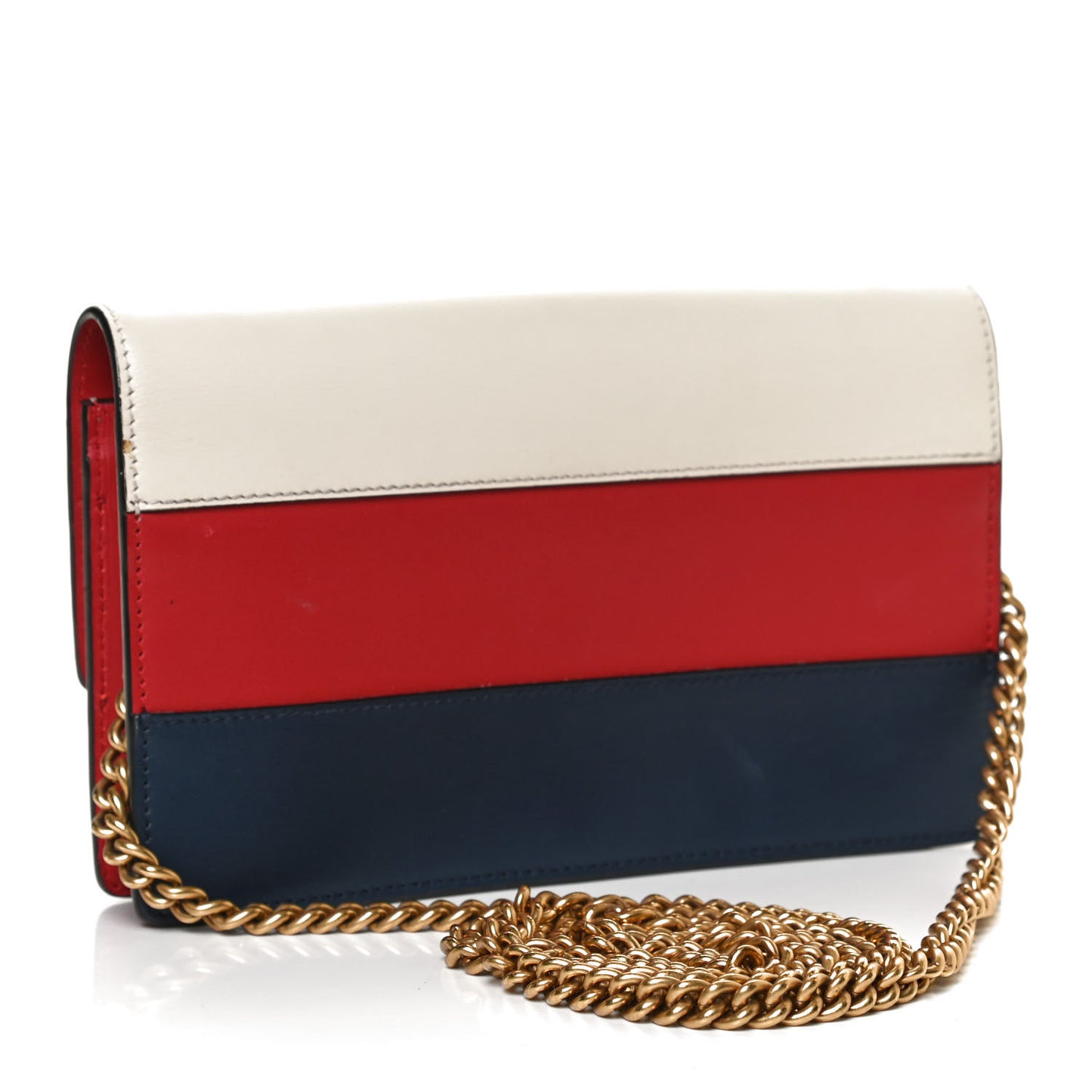 Calfskin Queen Margaret Chain Wallet Blue Agata Hibiscus Red Mystic White